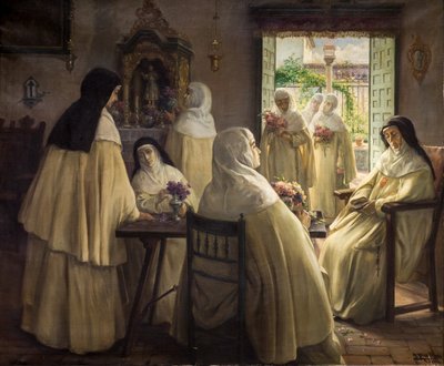 Convent Interior with Scenes of Mercedarian Nuns by José Rico Cejudo